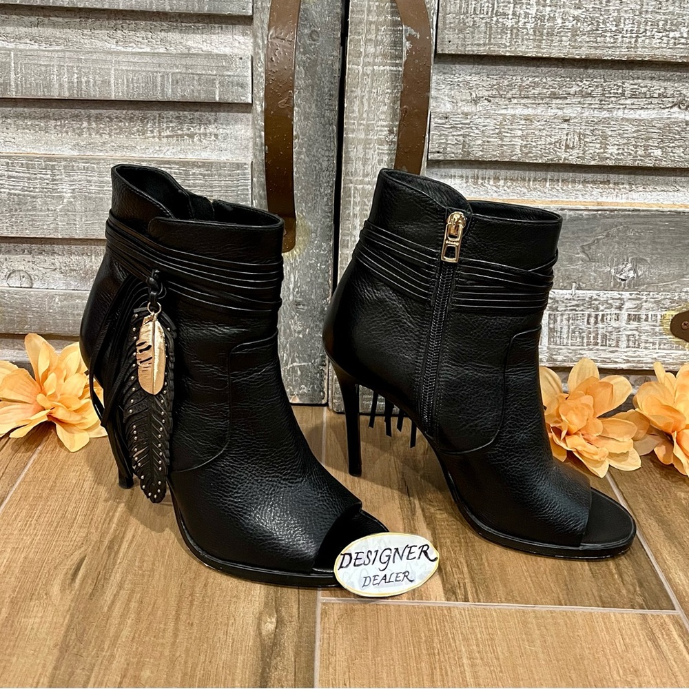 COACH Laurel Black Leather Peep Toe Bootie Size 6B - Picture 2 of 12